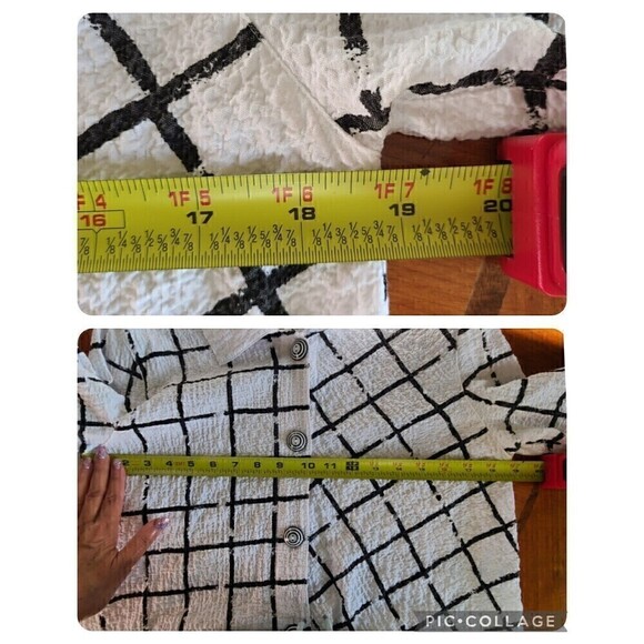 Ali Miles Art To Wear‎ Blouse Tunic Size Small Wire Collar Crinkle White Black - Picture 8 of 10
